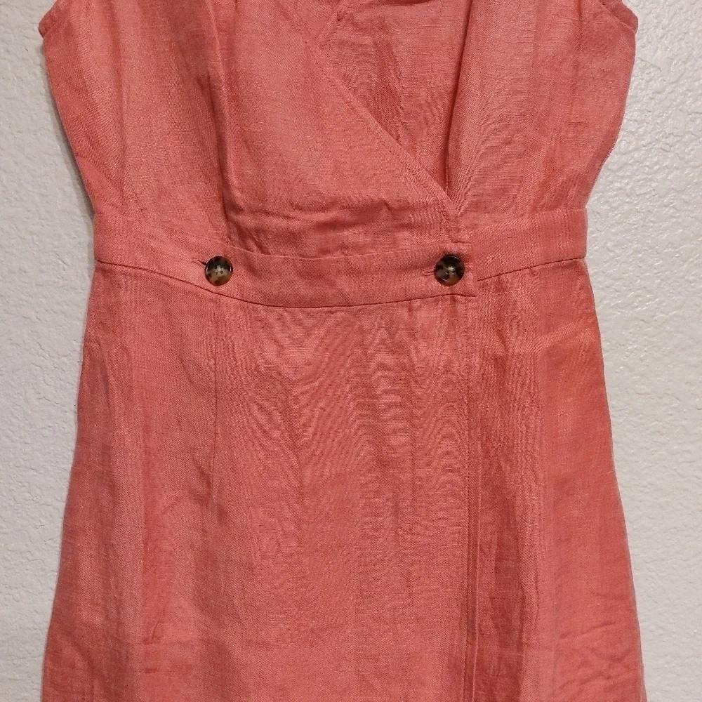 J. Crew Cap Sleeve Linen Faux Wrap Midi Dress-size 0P